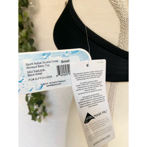 NWT Sporti Black Double Cross Back Bikini and workout Top - Picture 5 of 9